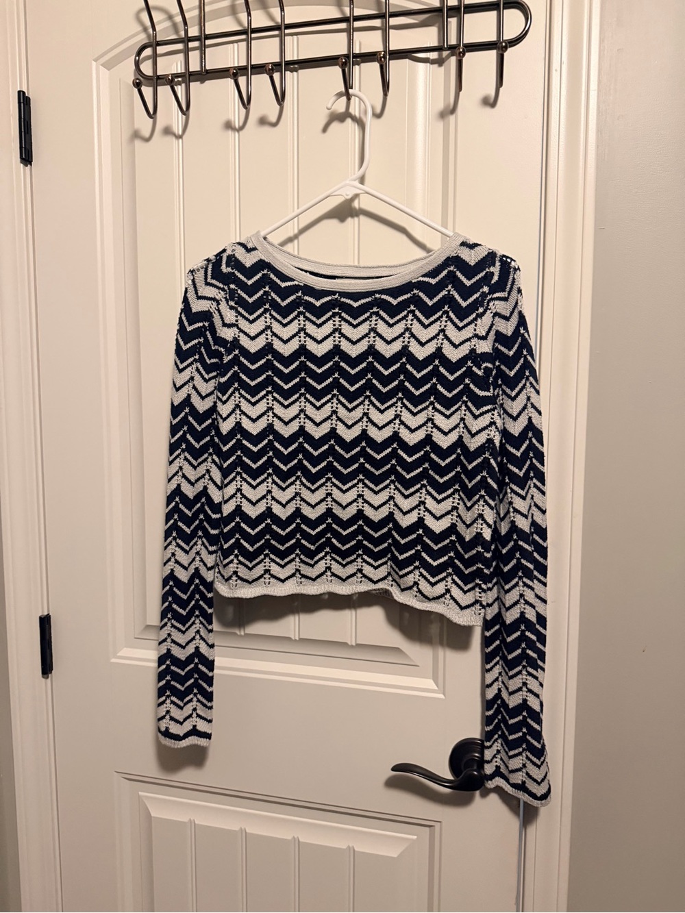 Navy & White Chevron Crew Neck Sweater